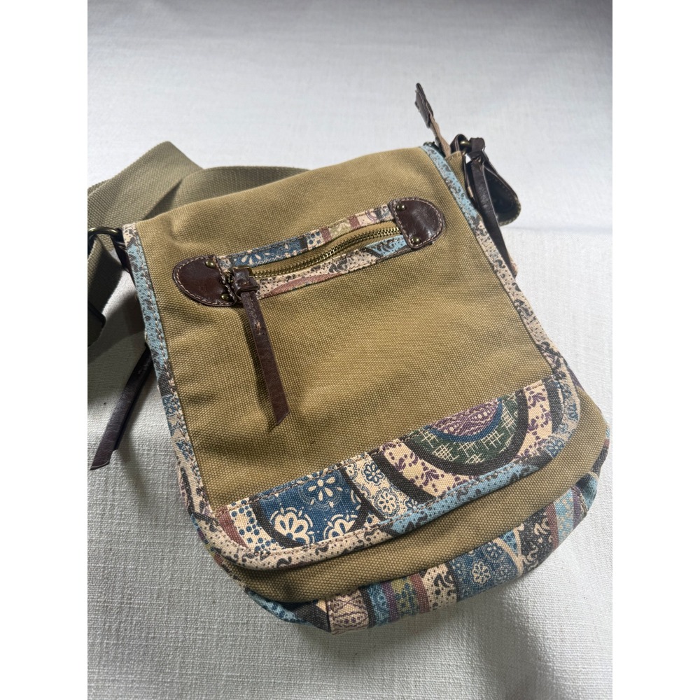 David Jones Messenger Bag Green Canvas Paisley Boho Crossbody Travel Purse